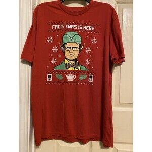 The Office Dwight Schrute Elf Ugly Christmas T-Shirt Men’s XL Fact: XMAS IS HERE